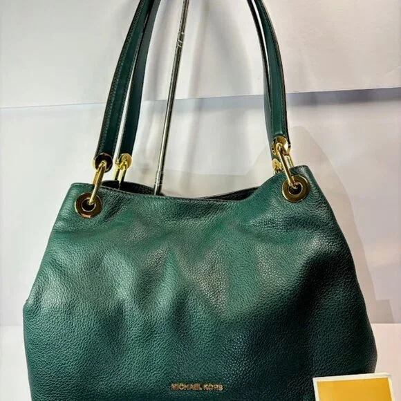 Michael Kors NWT Raven Leather Tote Forest Green - Picture 3 of 8